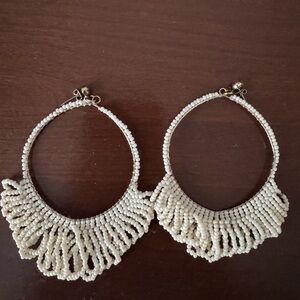 Elegant Cream Beaded Hoop Earrings